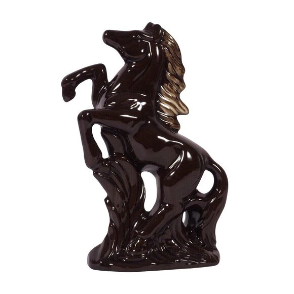 Vintage Ceramic Rearing Horse Figurine Dark Brown Home Decor Collectible - Picture 3 of 7